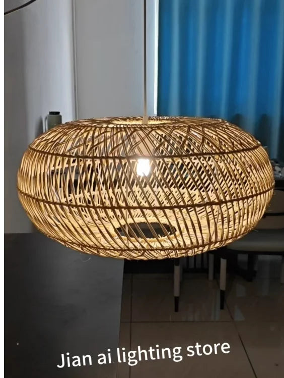 Japanese Style Wooden Woven Handmade Pendant Lights Restaurant Bedroom Study Room Chandelier Pastoral Rattan Tatami Chandeliers