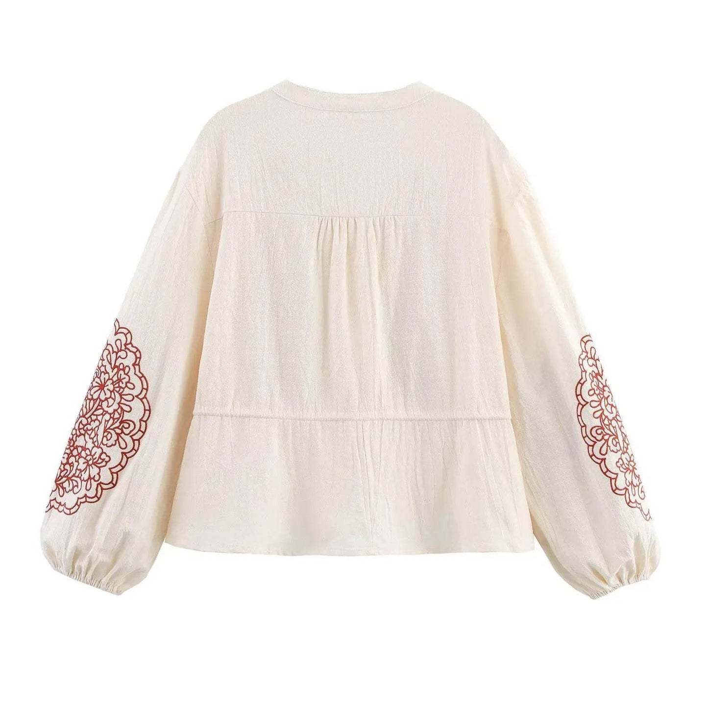 TRAFZR Ruffle Shirt Embroidered Women's Long Sleeve Top Boho Chic Woman Shirts Female Blouse Elegant Oversized Tops 2025 Cotton - AIAZ