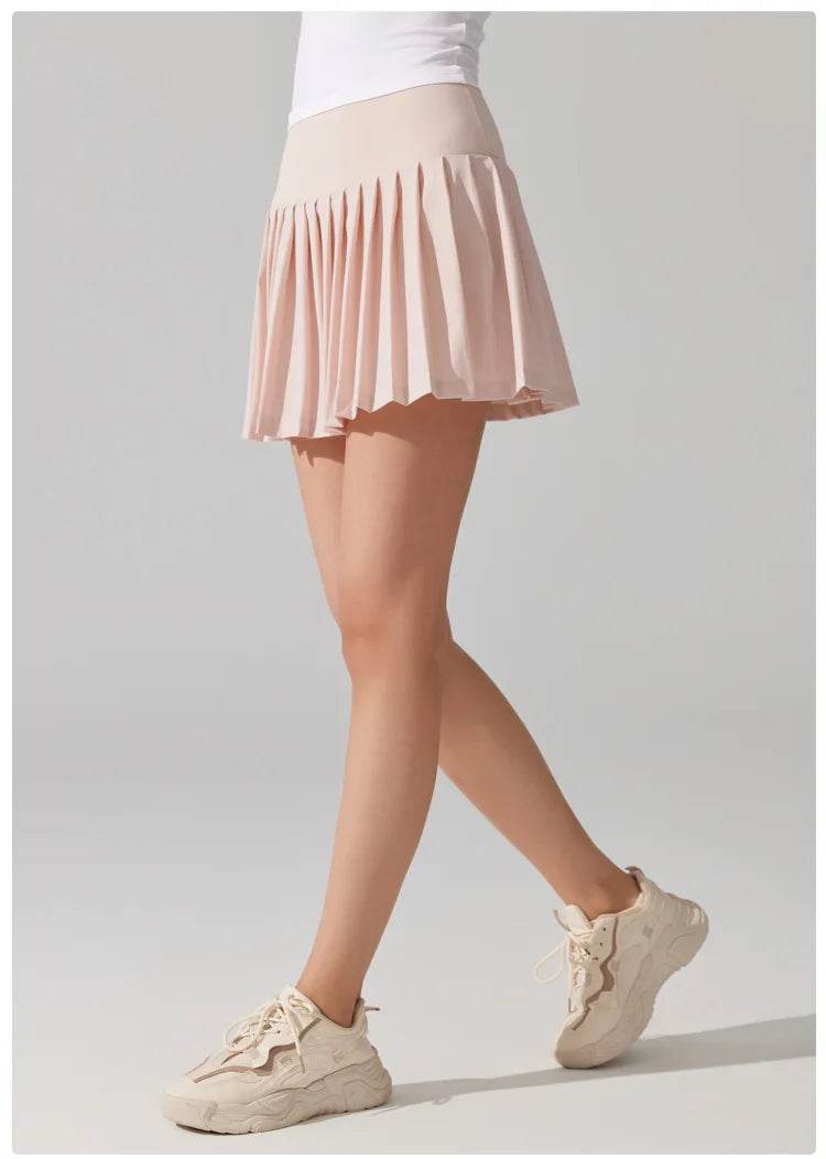 Women Summer Tennis Skirt Solid Color Pleated 2 In 1 Running Skirt Breathable Quick Dry Pocket Badminton Skirt Short Sportswear - AIAZ