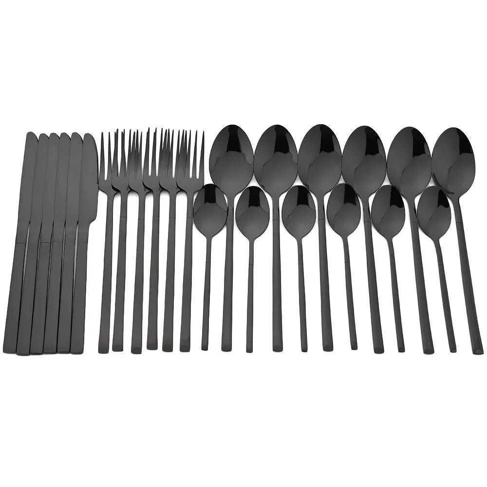 24pcs Knife Fork Spoon Dinnerware Set Rose Gold Tableware Stainless Steel Flatware Kitchen Cutlery Set with Luxury Storage Rack