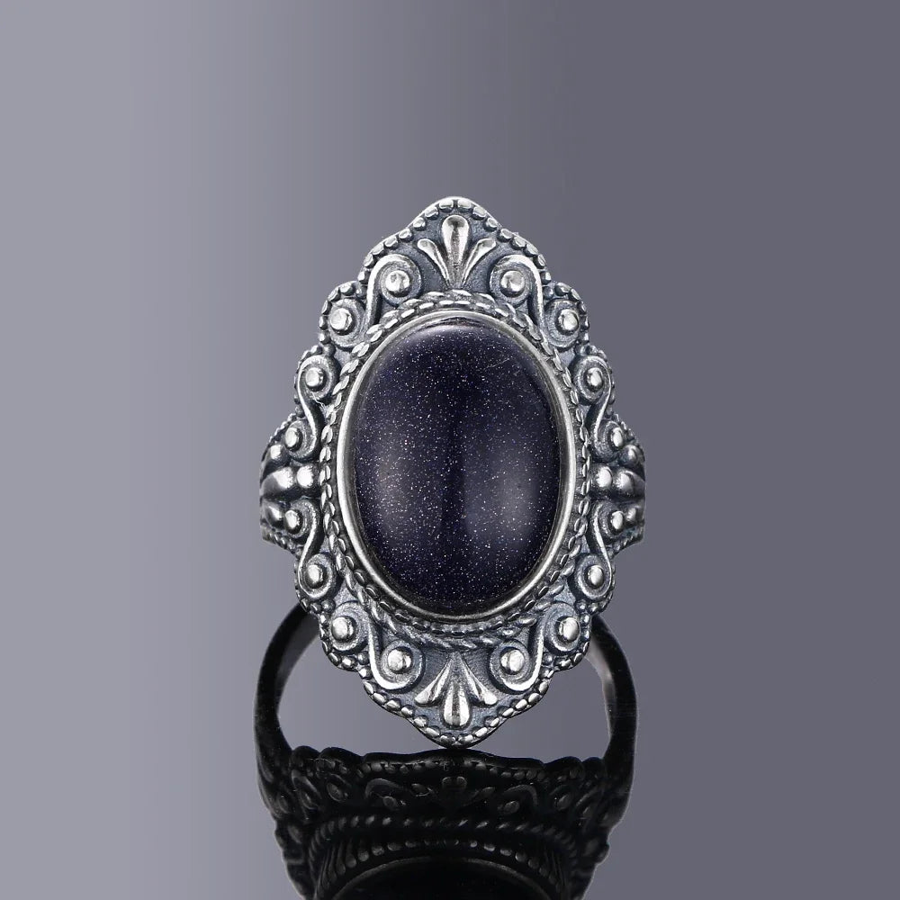 Retro Oval Natural Labradorite Rings for Women Men Silver Ring Finger Ring Retro Gemstone Rings Jewelry Party Gift