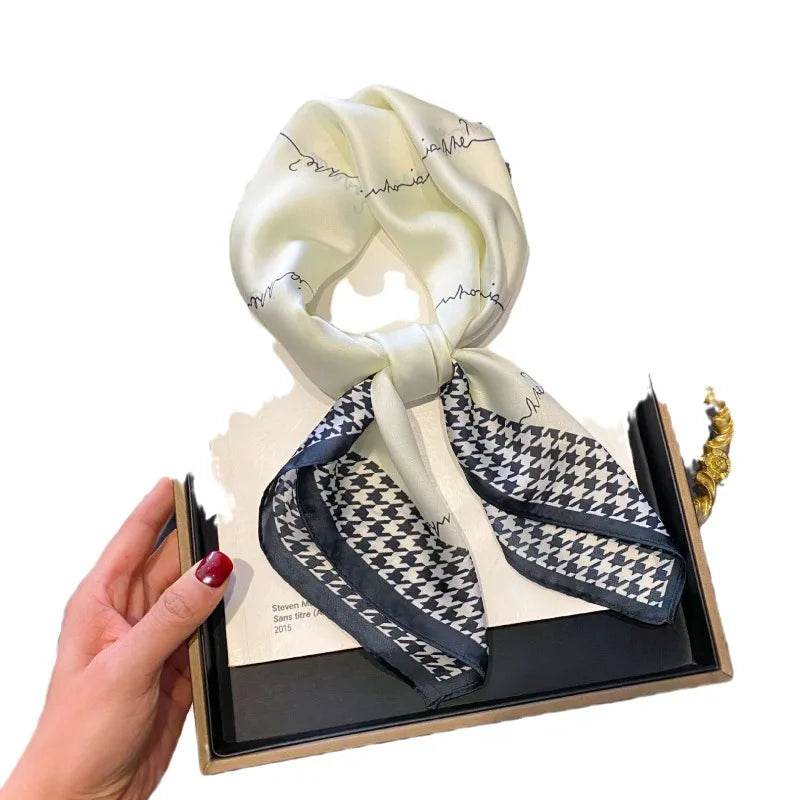 2025 NEW Hijab Head Girl Luxury Silk Square Plaid Scarf Women Satin Neck Hair Tie Band Soft Work Neckerchife Organza Scarf - AIAZ