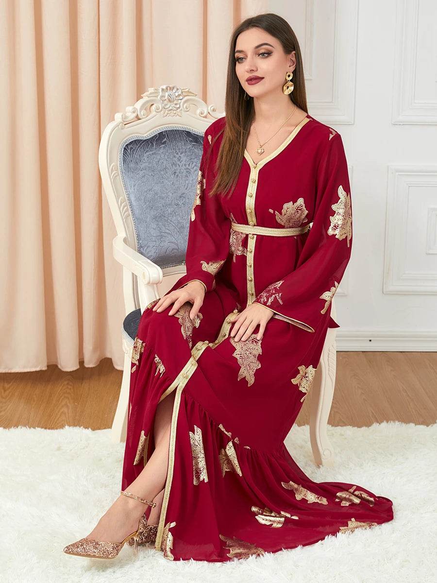 Morocco Dress For Women 2022 Autumn Muslim Abaya Fashion Dubai Abayas Iron Button Belted Kaftan Split Hem Party Dresses Vestidos - AIAZ