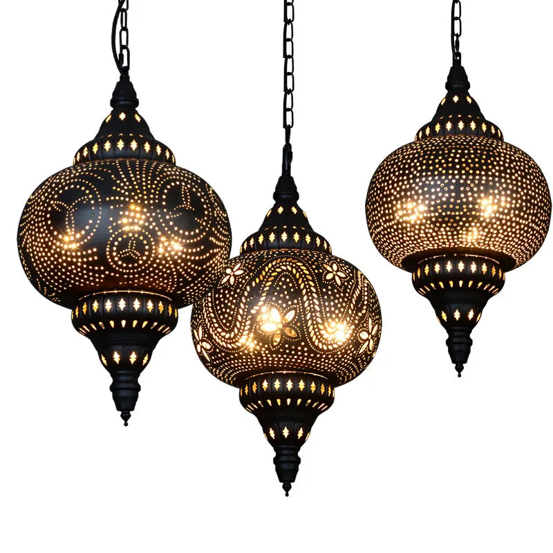 Southeast Asian Pendant Lights Antique Hollow Hanging Light Fixture Thai Arabian Restaurant Bedroom Moroccan Decorative Lamps