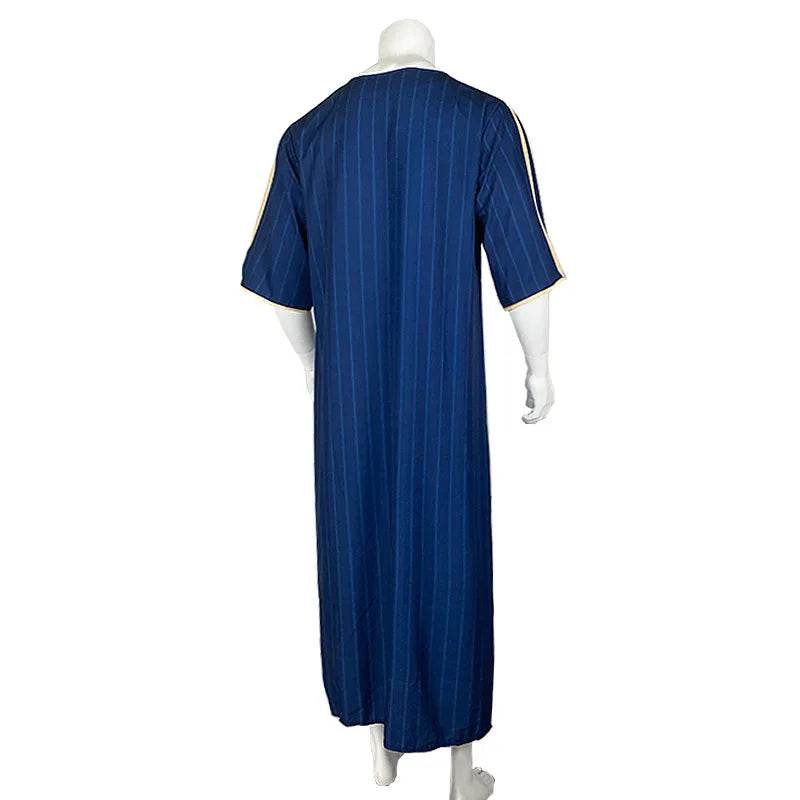 Men Muslim Summer Fashion Loose Robe Islam Kaftan Men Clothing Dubai Luxury Muslim Abaya Muslim V-neck Short Sleeve Printing - AIAZ