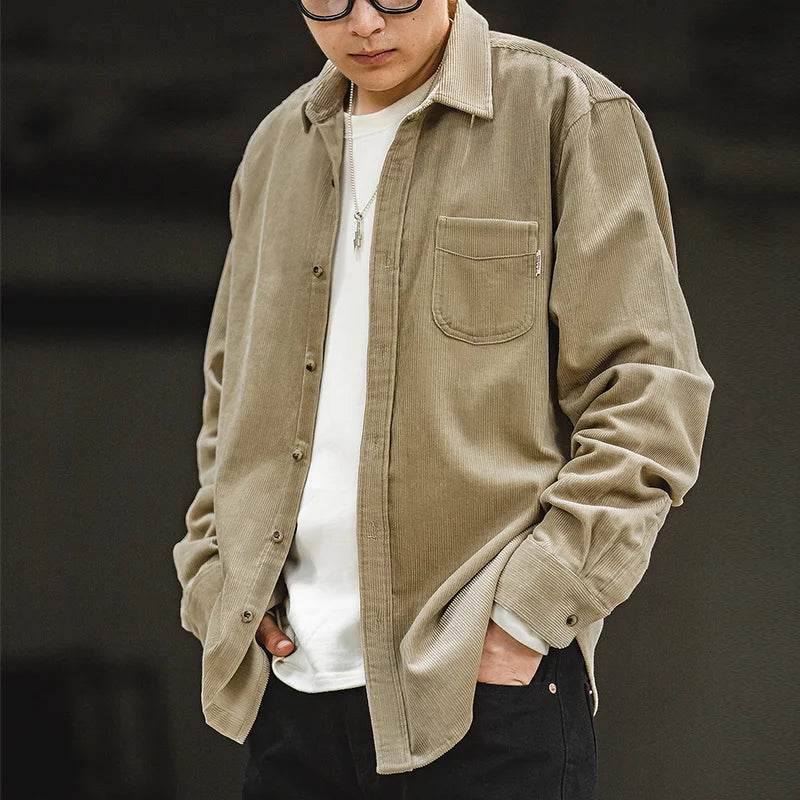 Maden Men's Shirt Casual Corduroy Long Sleeve Shirts Slim Fit Overcoat Spring Fleece Jacket Men's Clothing Retro Fashion Blouses - AIAZ