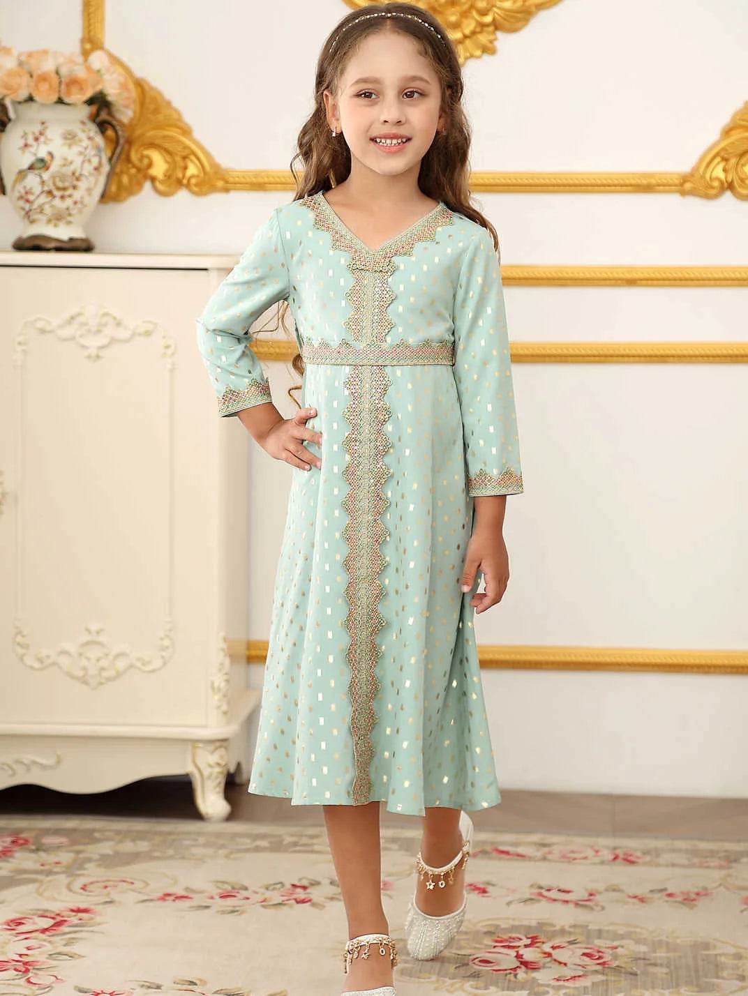 Muslim Girls Dress Gown Dubai Abaya Longsleeve Girls Children Clothing Embroidered Abaya for Eid al-Fitr Ramadan 4-12Y - AIAZ