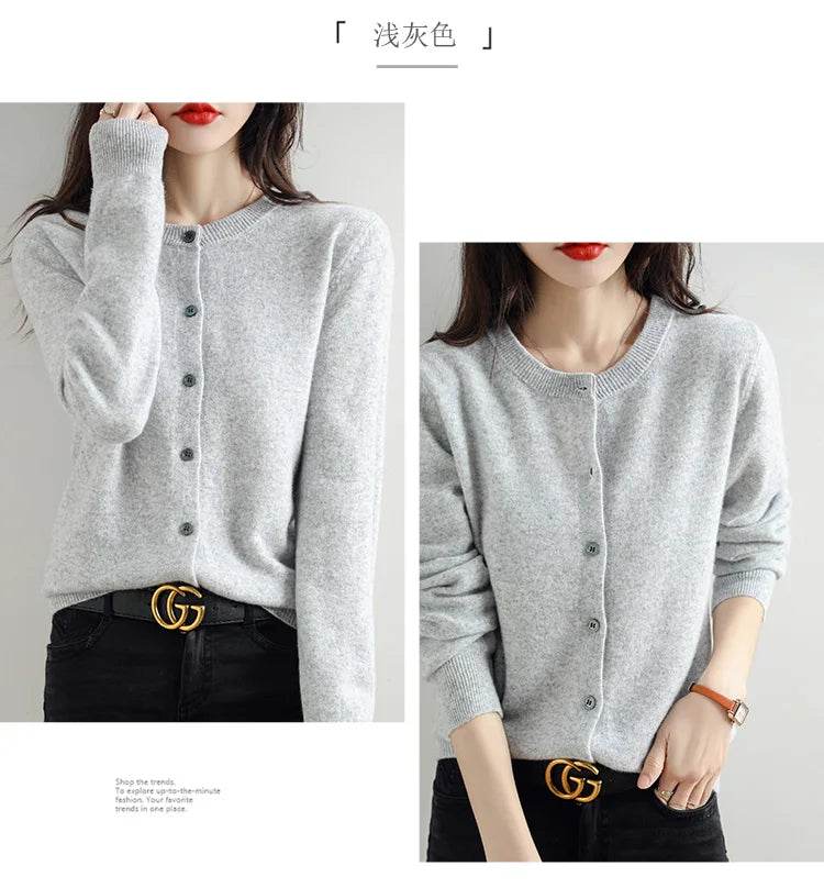 Knitted Cardigan Women's Sweater Autumn And Winter 2022 New Solid Color Coat Round Neck Short Long Sleeve Loose Korean Fashion - AIAZ
