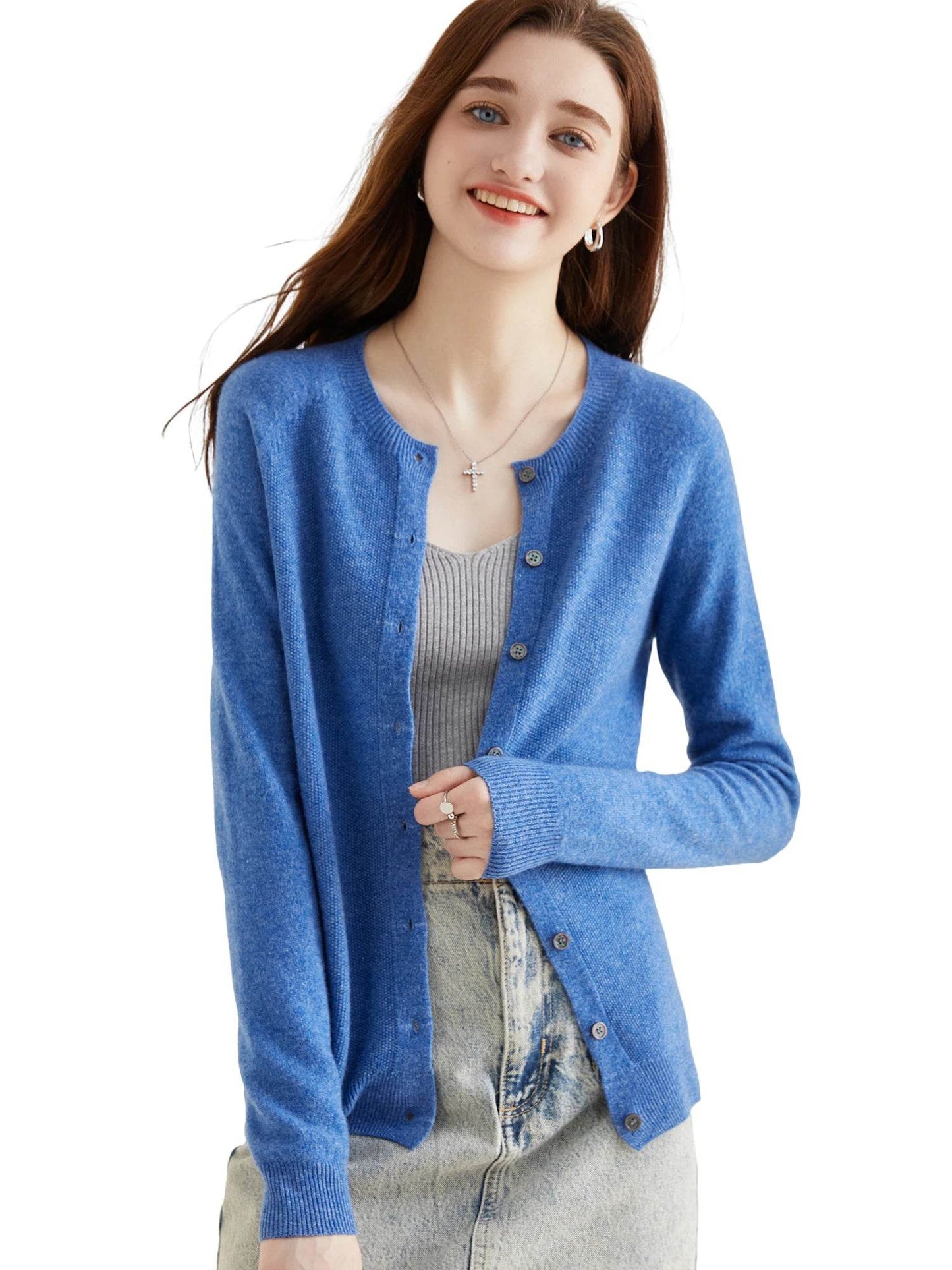 Knit Cardigan for Women Sweater Woman Long Sleeve Top 100% Wool Cardigans Sweaters Vintage Coat Knitwears Jacket Female Clothing - AIAZ