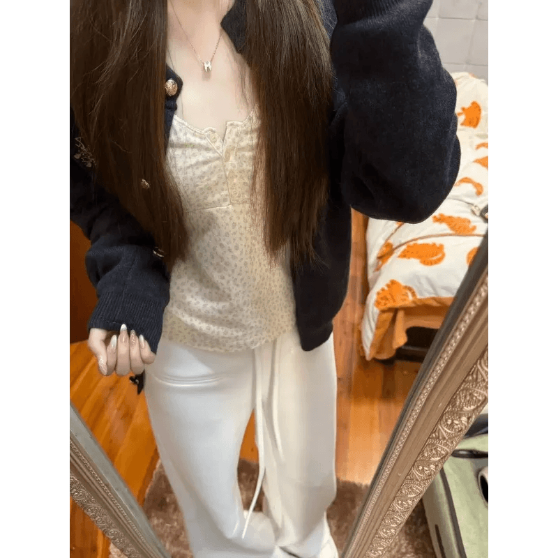 Gray Cardigan Sweater Women Loose Short Knit Coat For Spring And Autumn - AIAZ