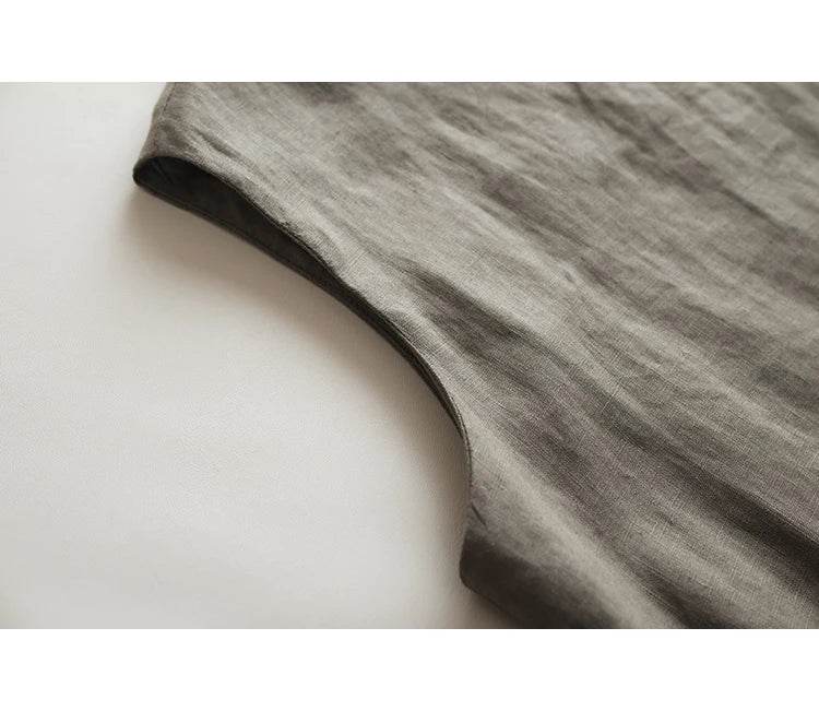 Linen Cotton Sleeveless Long Dress Vintage Slimming A Line Dress For Women Summer Solid O Neck Tank Robe Casual Clothes X1399 - AIAZ