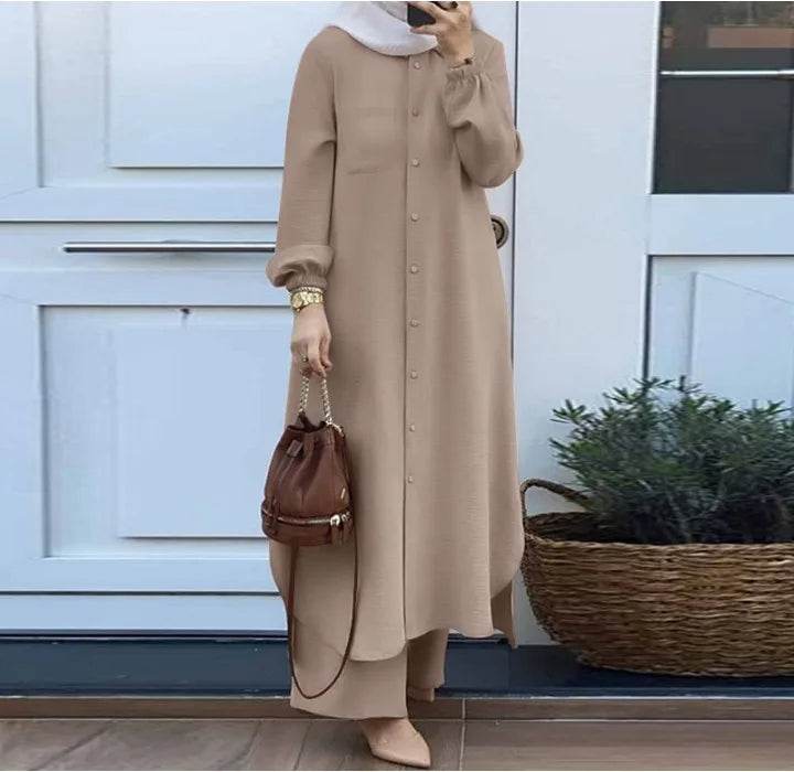Casual Sets of Clothes for Muslim Woman Fashion Mushroom Button Long Sleeves Pants Suits for Female New Spring and Autumn 2023 - AIAZ