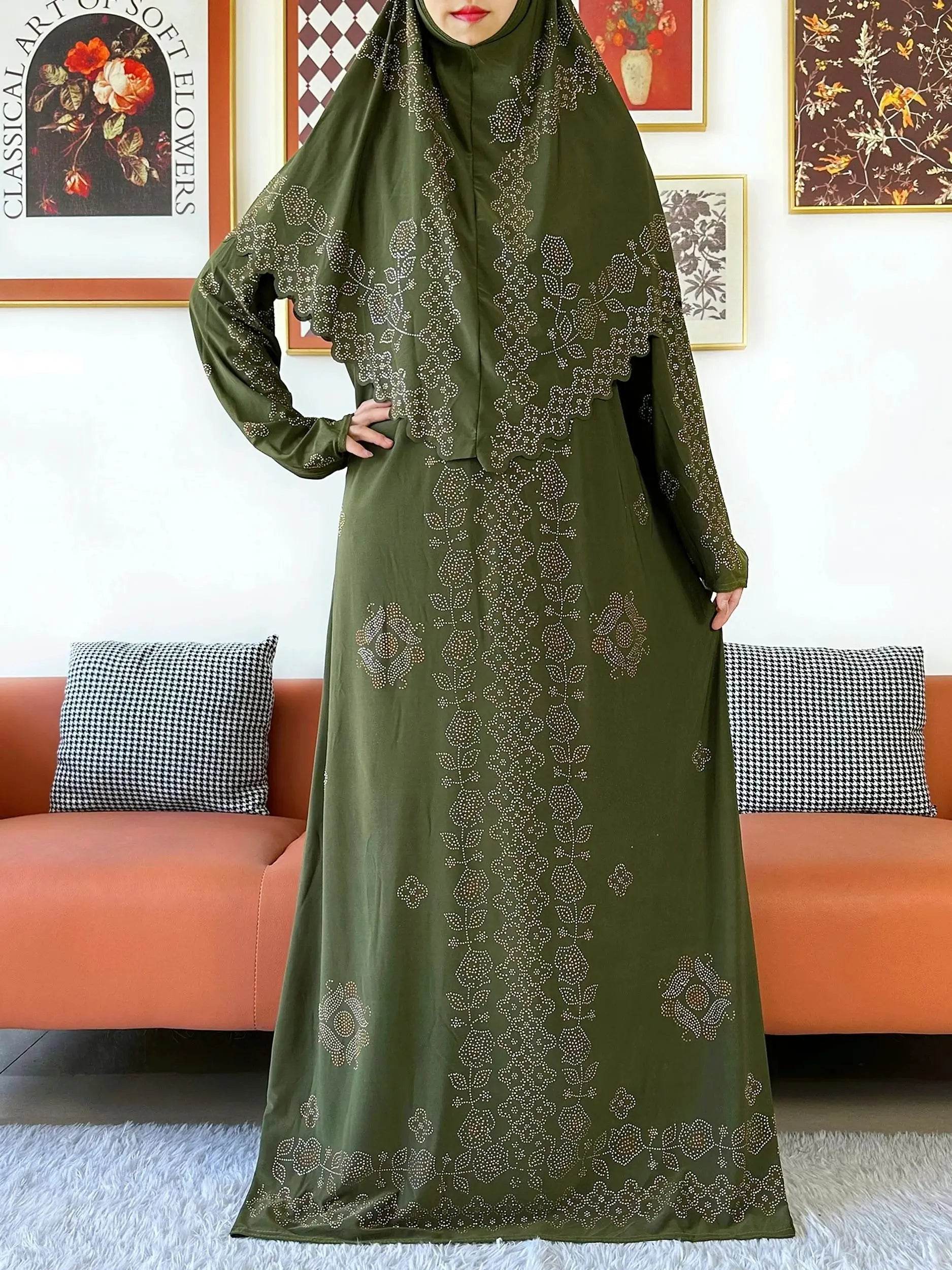 Muslim Two Piece Set Hijab Prayer Dress Fashion Abaya Set Women Prayer Garment Hijab Long Khimar Long Dress Sets Islamic Ramadan - AIAZ