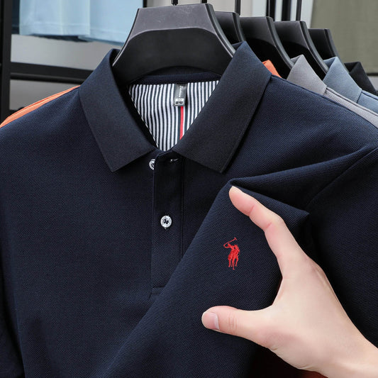 100% pure cotton summer new fashionable men's shortsleeved luxury customized business polo shirt exquisite embroidery Tshirt top - AIAZ