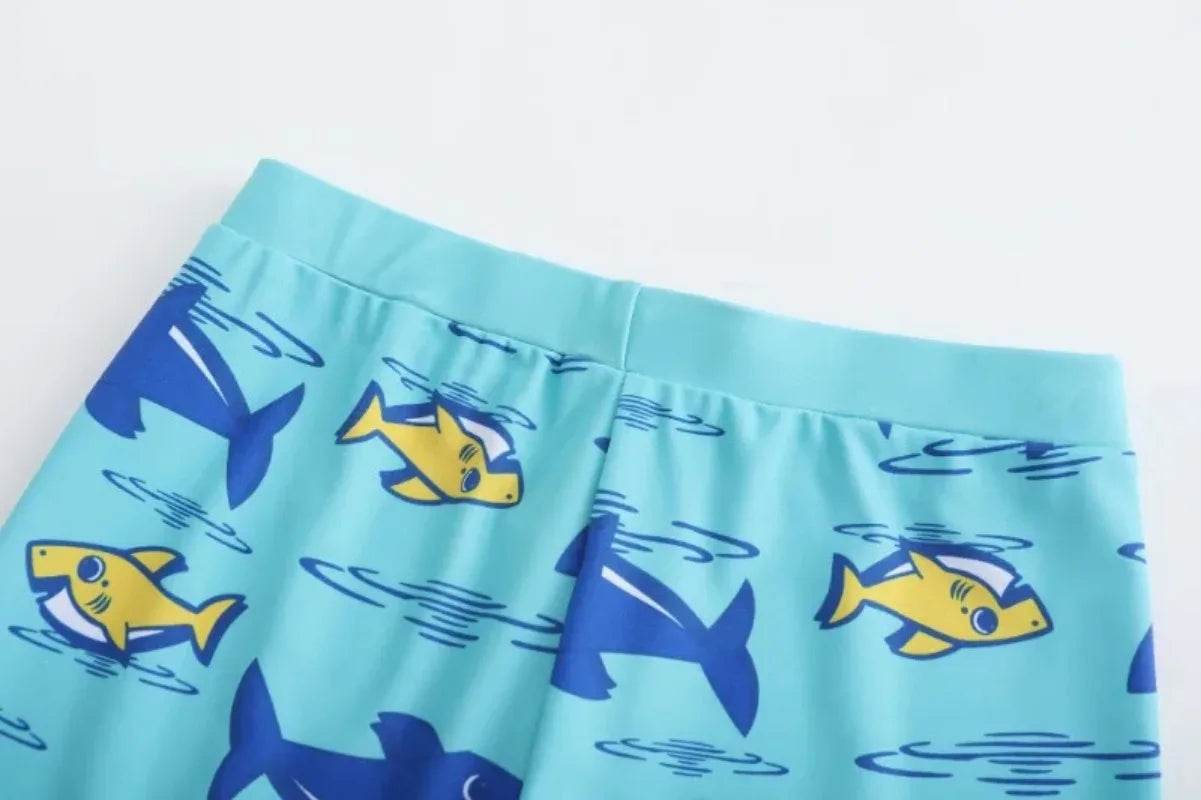 2-piece Set of Summer Children's Swim Trunks Swim Caps Boys' Swimwear Quick Drying Shorts Cartoon Print Beach Swimwear Ages 4-16 - AIAZ