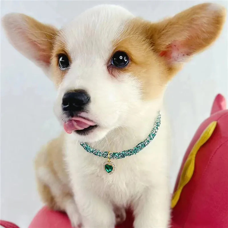 Crystal Cat Collar Heart Gem Pendant Party Rhinestone Necklace Adjustable Cats Puppy Chihuahua Wedding Pet Accessories