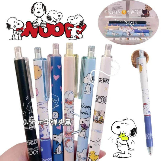 6pcs Snoopy Neutral Pen 0.5mm Black Water Pen for Writing Notebooks Girls CuteSchool Office Supplies Accessories Stationery Gift - AIAZ