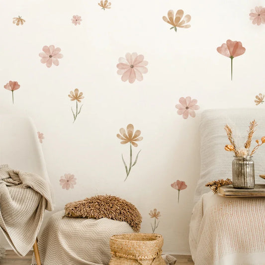 Boho Flowers Wall Stickers Child Watercolor Bedroom Living Room Home Decor Art Eco-frienly Removable Decals PVC Murals