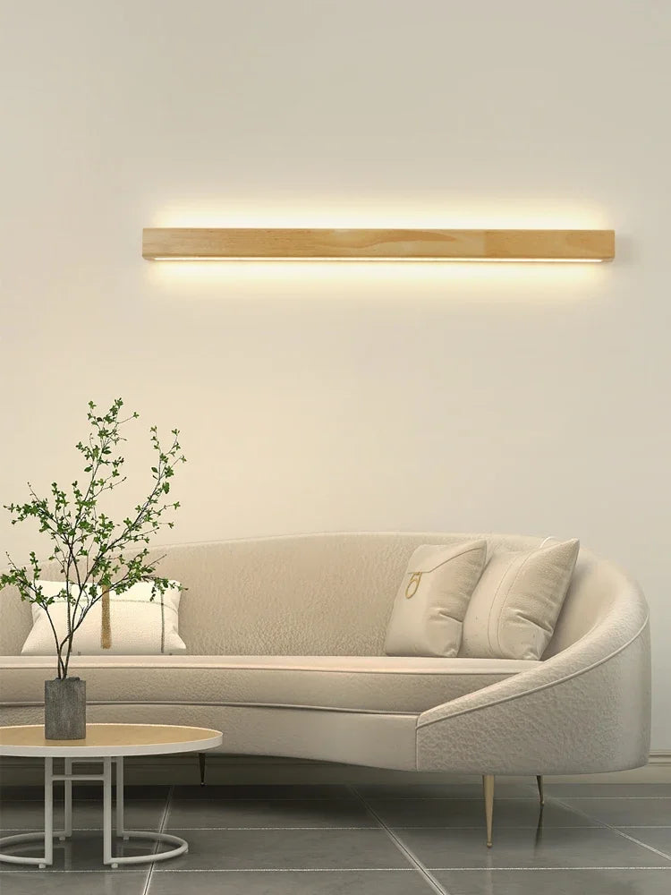 Simple Solid Wood Wall Lamp LED Long Strip Lamp Living Room Background Wall Corridor Balcony Bedroom Bedside Lighting Decoration