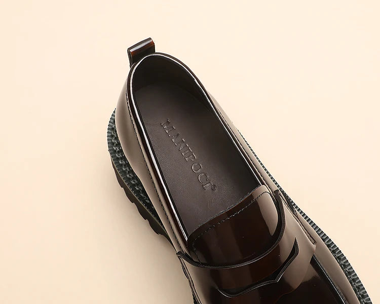 Spring and Autumn New Men's Business Casual Shoes, Genuine Leather Thick Soled Round Toe Loafers