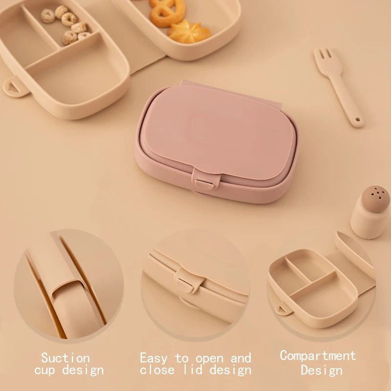 Food Grade Silicone Baby Lunch Box Leak-Proof Toddler Divided Food Container with Lid Bento Box Children Safe Tableware BPA Free