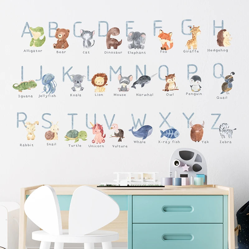 2PC Cartoon Cute Africa Animals Wall Stickers Elephant Giraffe Bear Fox Kids Room Kindergarten Home Decoration