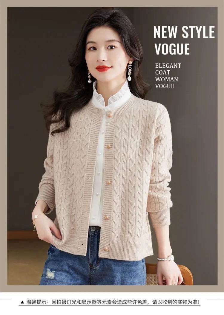 Knitted Cardigan Women's Short Spring Autumn New Top Round Neck Loose Fashionable Sweater Casual Jacket - AIAZ