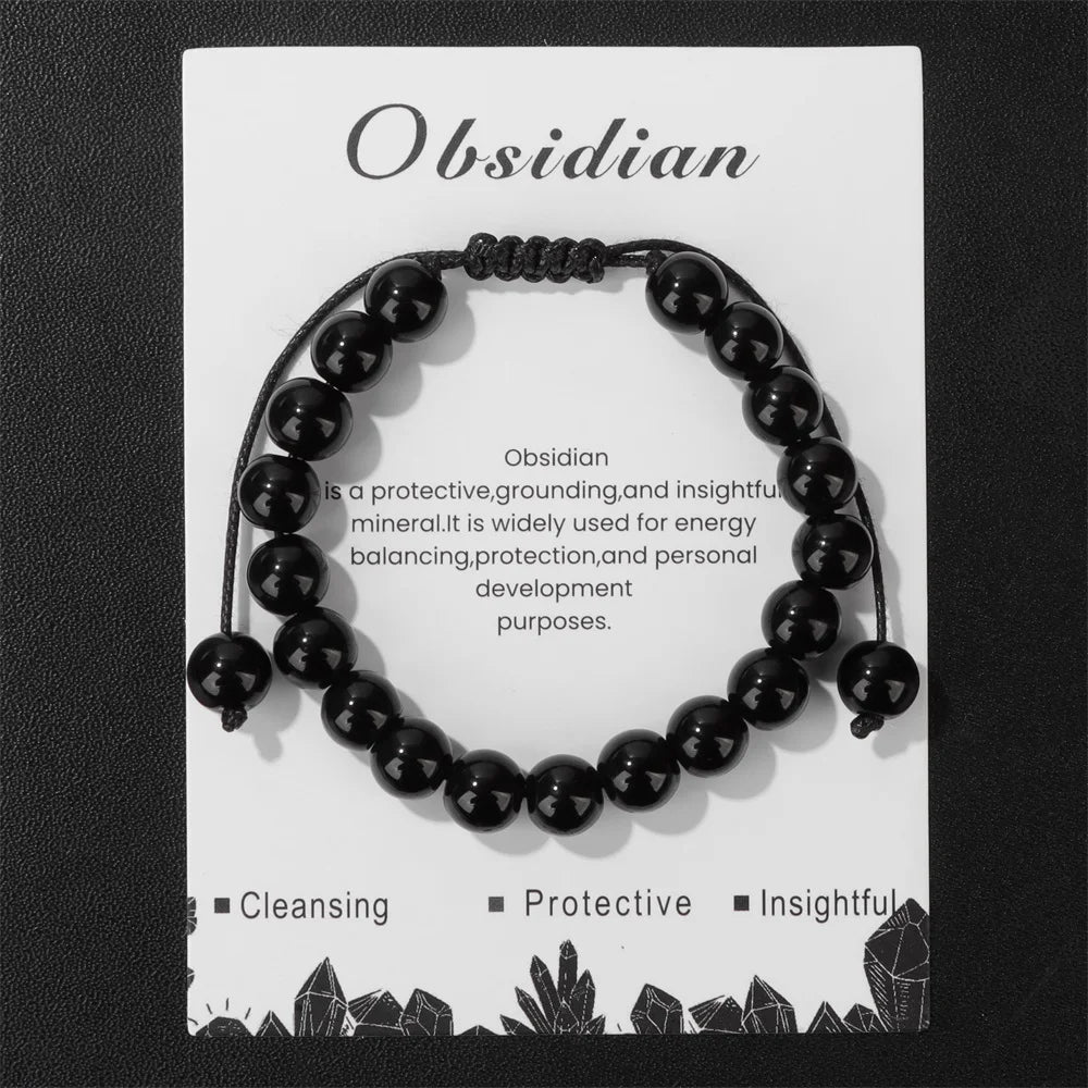 New Natural Stone Amethysts Bracelet with Card 8mm Pink Quartz Fluorite Beads Bracelet Adjustable for Women Men Couple Jewelry