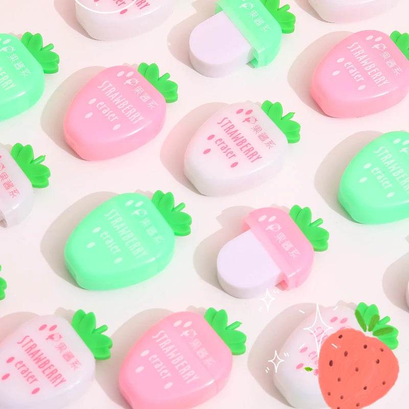 3 pcs/lot Sweet Strawberry Rubber Eraser School Supplies Stationery Kids Students Cool Prizes Cute Erasers - AIAZ