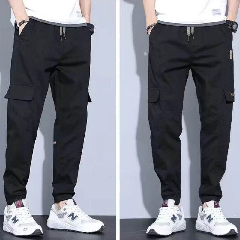 Men Pants Soft Fabric Multi Pockets Elastic Waist Spring Summer Cargo Pants Wear-resistant Jogger Trousers Simple Clothes - AIAZ