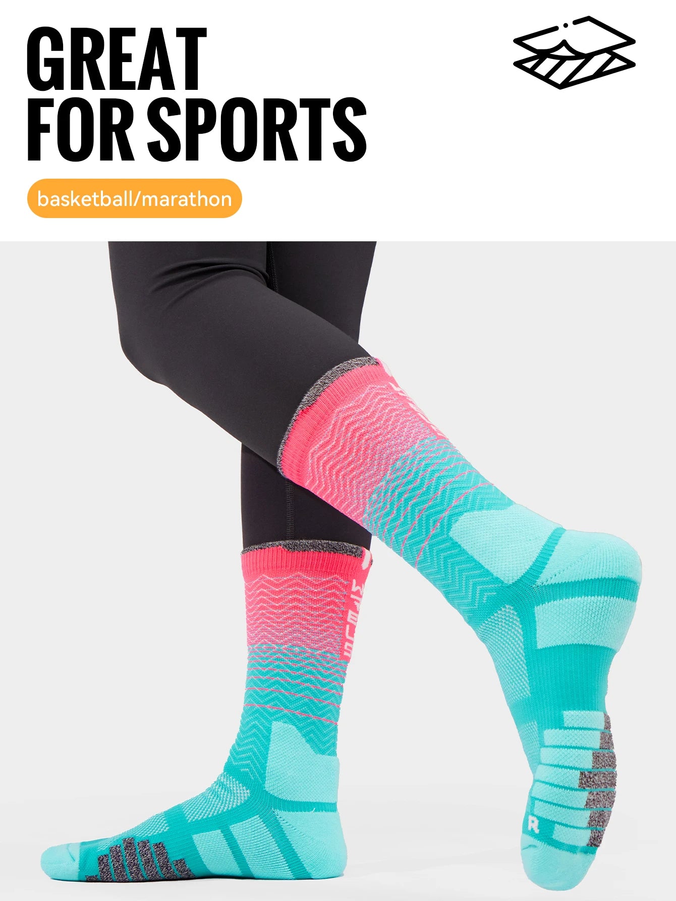 WRELS Socks Athletic Cushion Moisture Wicking Sports Socks Thickening Towel Bottom Sweat Absorbing Shock-absorbing Running Socks