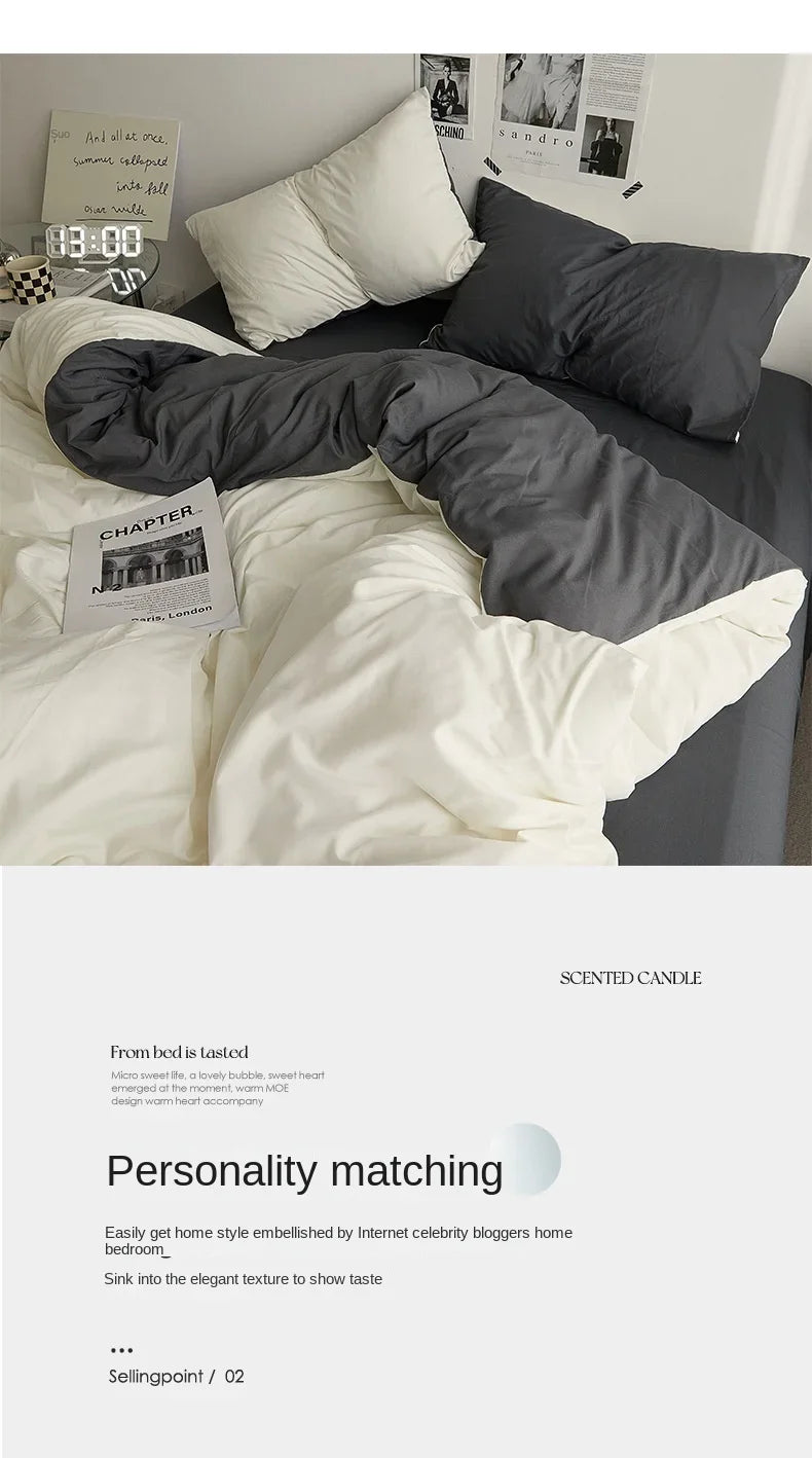 High Quality Solid Color Double Washed Cotton Bedding 4 Pieces Set Student Dormitory Bed Linen Duvet Set Bed Suit