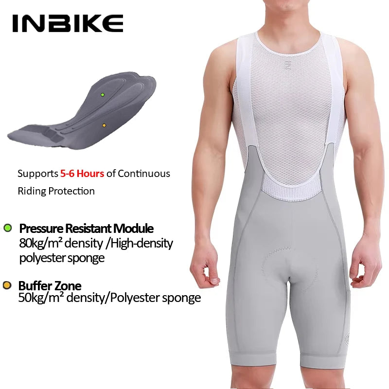 INBIKE 2025 Men's Cycling Bib Shorts High-Waisted Breathable Biking Bicycle Bibs Pants MTB Cycling Clothing Man with Pockets