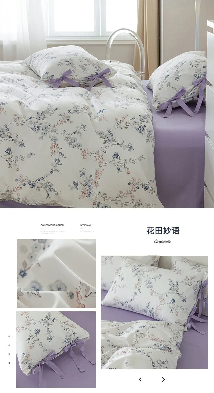 100% Cotton Bedding Set Flower Style Duvet Cover with Pillow Case Single Bedding Set Skincare Sheet Set