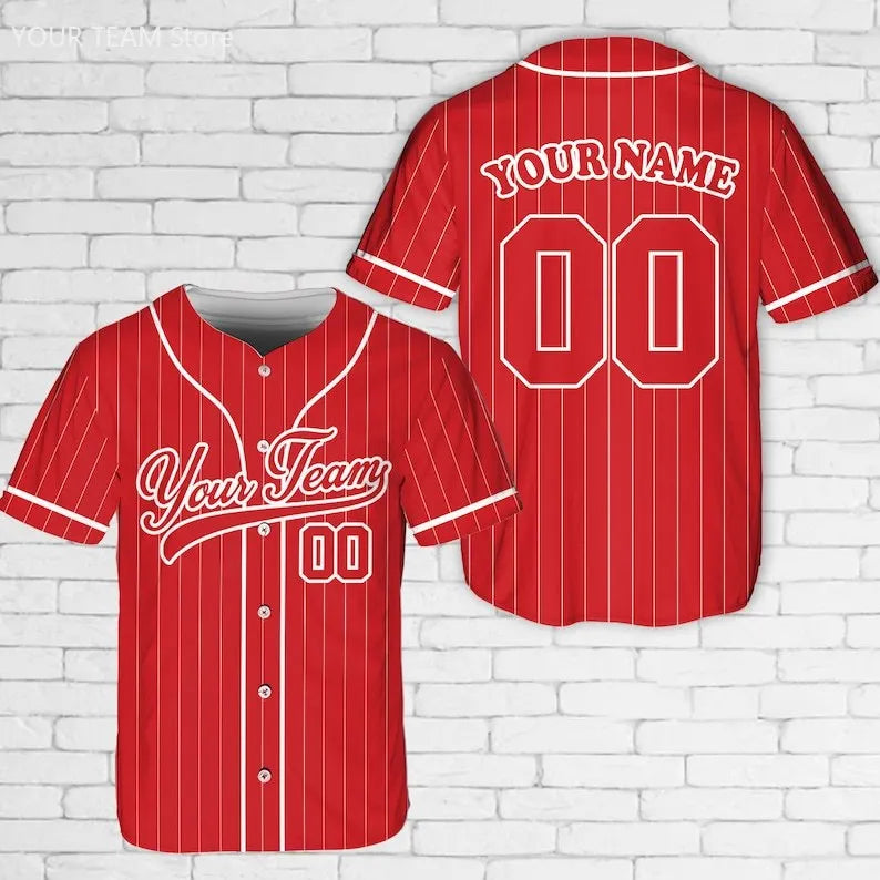 Custom Team Name Number Pinstripe Baseball Jersey  Stripe Color Uniform for Baseball Fans Jersey Design Sports Apparel