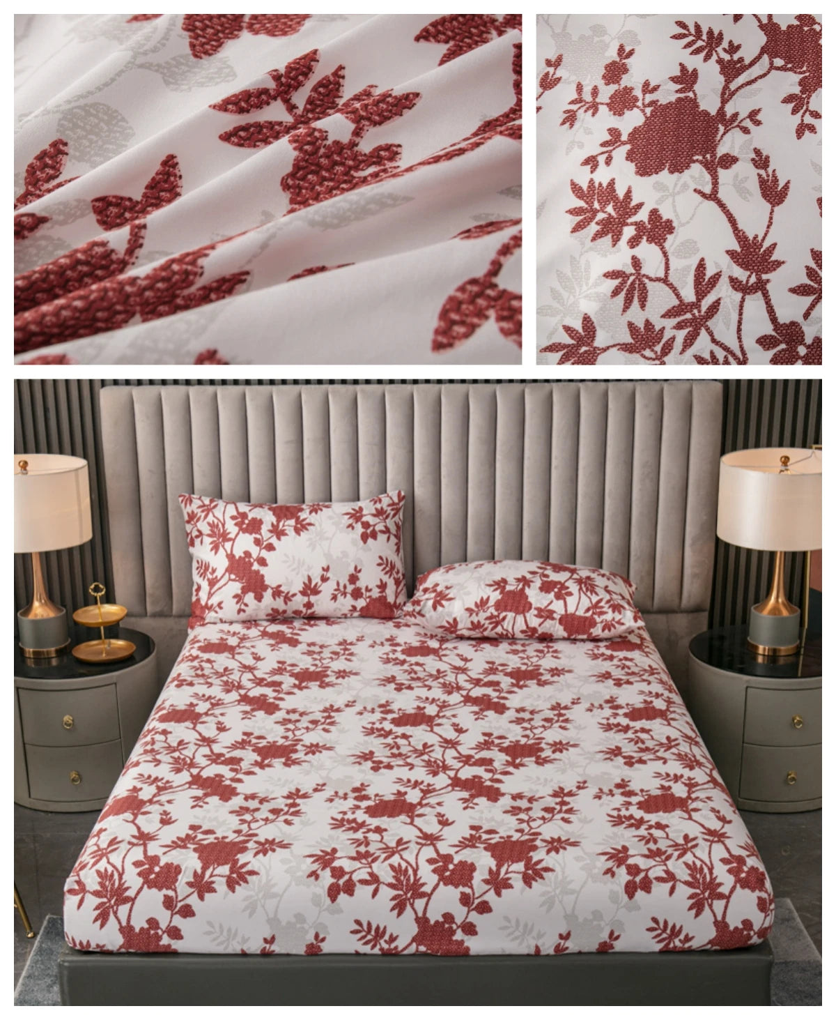 100% Polyester 3pcs Printed Sanding Fitted Sheet and pillowcases Set Elastic Band Around Mattress Cover King Size Bed Cover