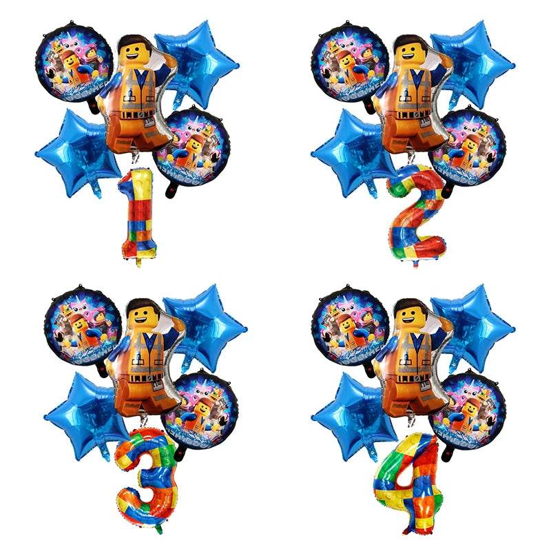 6pcs Building Block Party Balloon Colorful Foil Number Baby Shower Blocks Themed Decorations Children Birthday Party Supplies - AIAZ