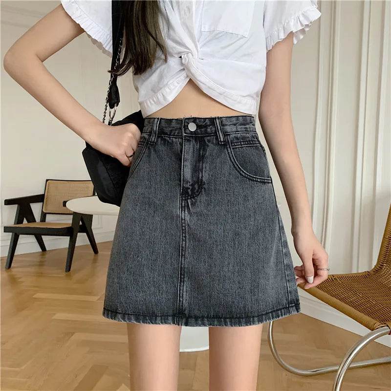 High Waist Denim Skirt Versatile Skirt Women's Clothing A-Line ort Skirt Slimming Wraparound Summer 202 plus Size - AIAZ