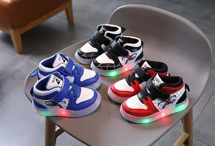 Disney Children's Led Light Shoes Fashion Aoger Spiderman Boys Sneakers Girls Cartton Casual Shoes Breathable Kids Sport Shoes