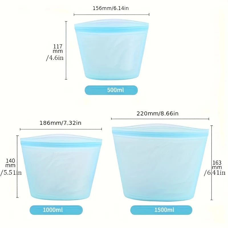 1/3pcs Silicone Food Containers Reusable Storage Bags Leakproof Ziplock Bag Set for Fridge Freezer Fresh-Keeping Kitchen Organiz