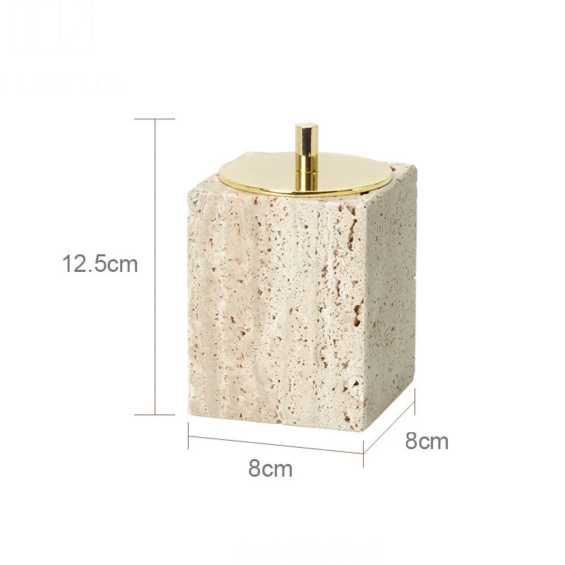 Beige Travertine Bathroom Accessories Set Natural Marble Soap Dispenser Soap Dish Reed Diffuser Vanity Tray Bathroom Set
