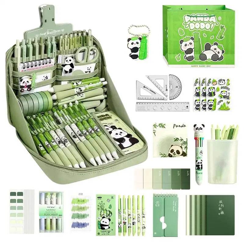 Panda School Supplies Stationery Set Cute Studying Supplies Stationery Set Ruler Notebook Keychain Pens Pencil Case Tab Stickers - AIAZ