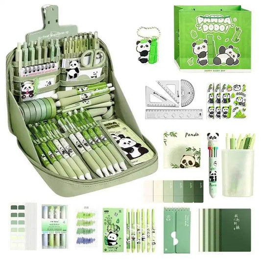 Panda School Supplies Stationery Set Cute Studying Supplies Stationery Set Ruler Notebook Keychain Pens Pencil Case Tab Stickers - AIAZ