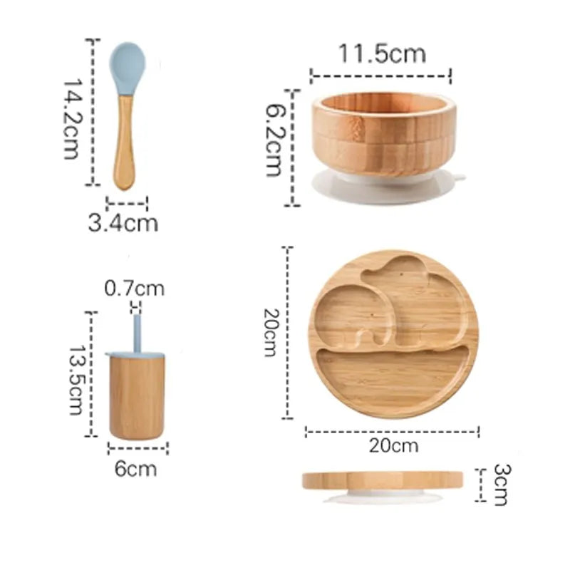 Wooden Dinner Plate Feeding Supplies Bamboo Baby Tableware Silicone Suction Plate Bowl BPA Free Baby Stuff Newborn Accessories