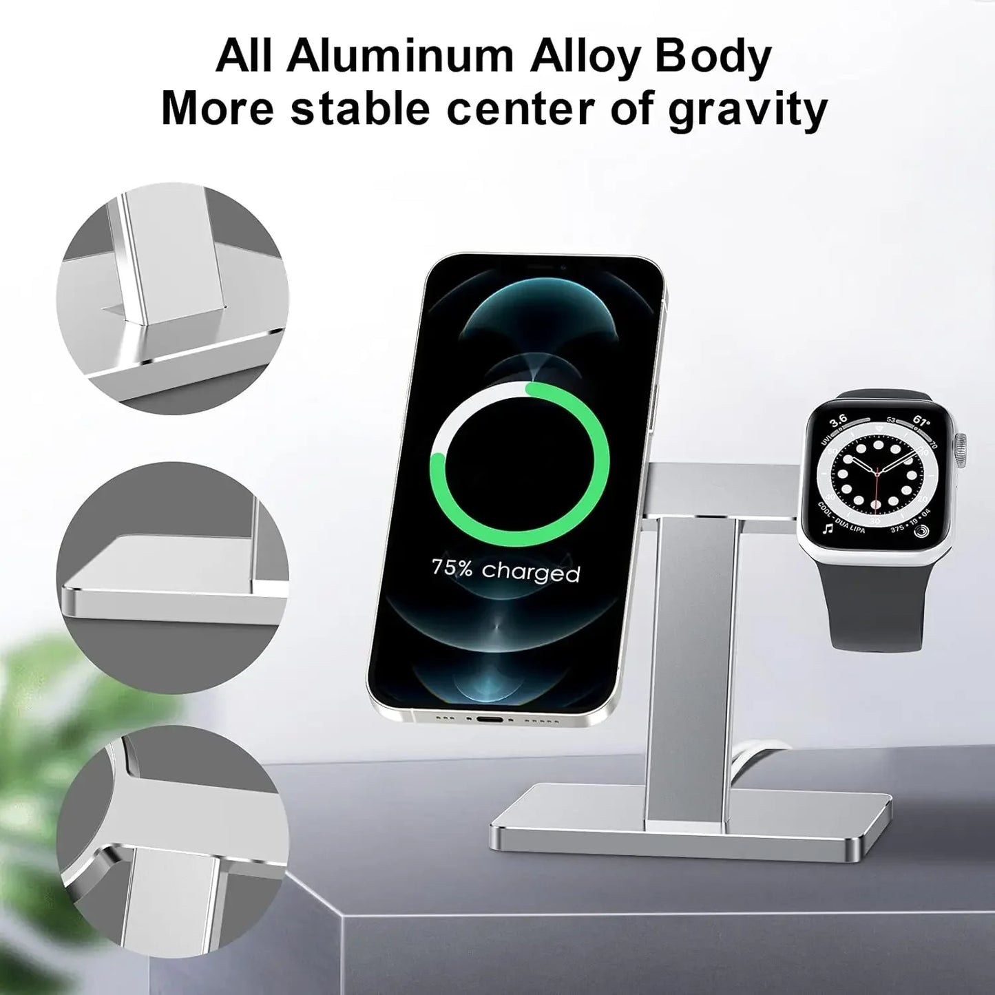 EWA 2 in1 for MagSafe Charging Stand Aluminum Alloy MagSafe Desktop Stand Holder Dock,Compatible with MagSafe Charger for iPhone