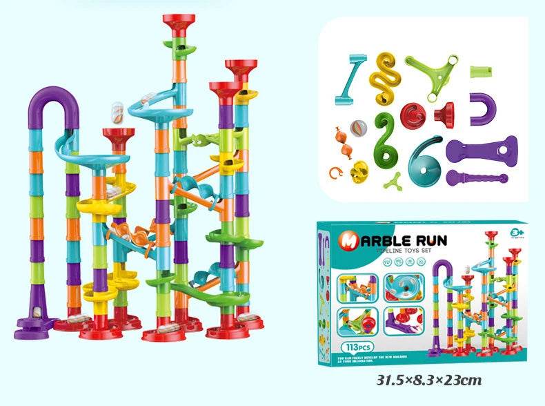 Marbles Run Catapult Track Building Blocks Slide Beads Educational Toys Children Gift Race Balls Toy Marble Track Race Set - AIAZ