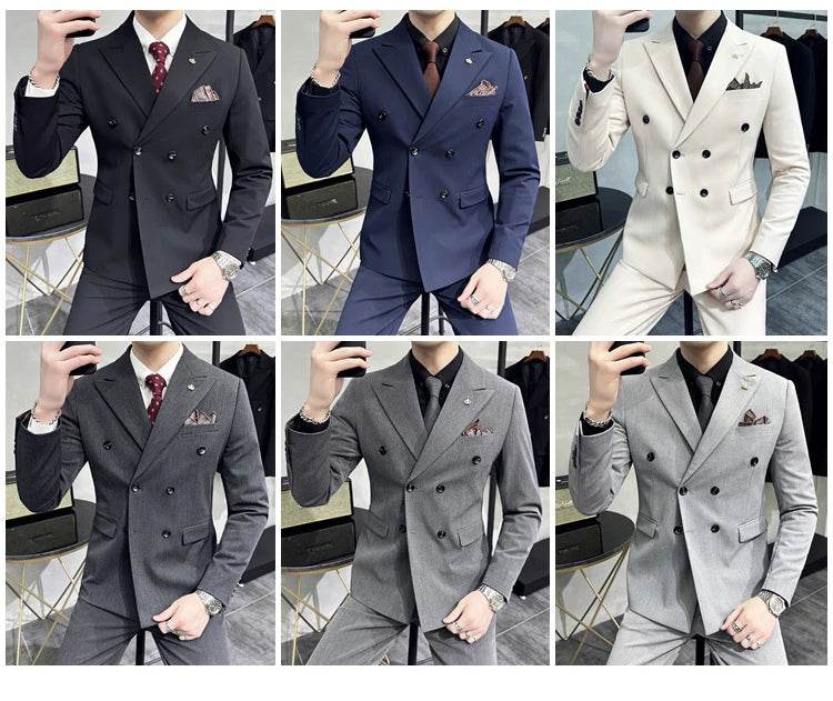 Jackets + Pants / Groom's Wedding Dress Best Fashion Mans Double -breasted Suit Blazer Trousers Male Formal Business Office Suit - AIAZ