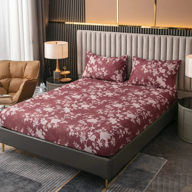 100% Polyester 3pcs Printed Sanding Fitted Sheet and pillowcases Set Elastic Band Around Mattress Cover King Size Bed Cover