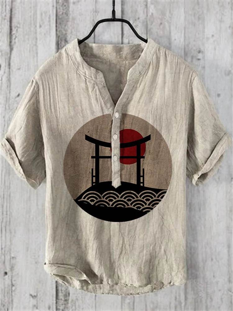 Men Clothes Offer Henry Shirt Mens Clothing Vintage Clothes Tops Short Sleeve Men's Clothing T-shirts Casual Comfortable Summer - AIAZ