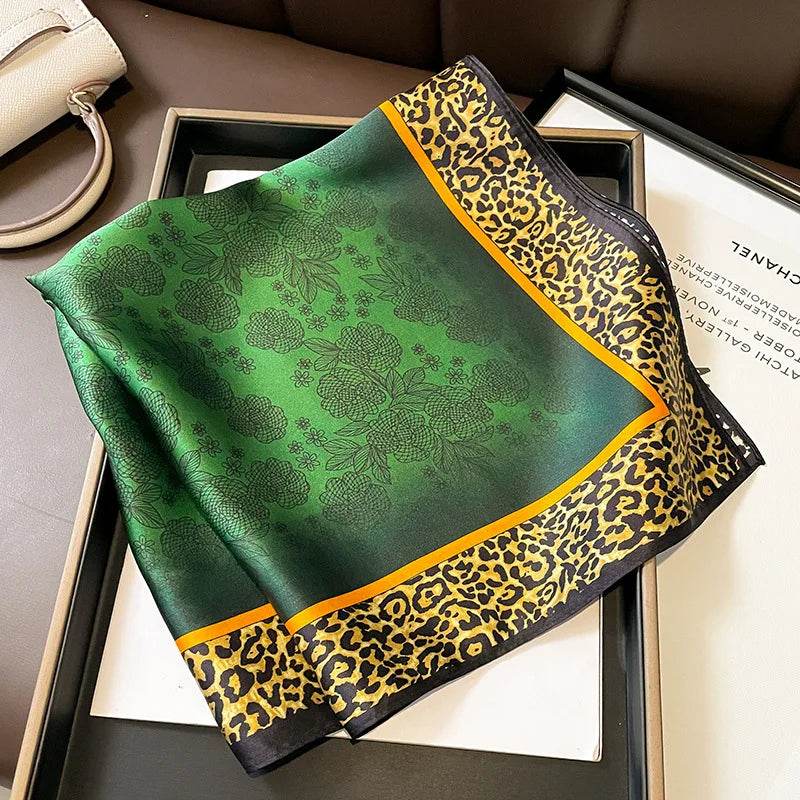 2024 New Leopard Print Square Scarf Women's Imitation Silk Scarf Casual Versatile Decoration Small Neck Scarf 70CMx70CM - AIAZ